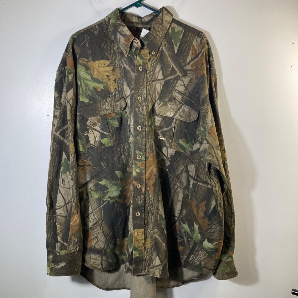Mens Vintage‎ Duxbak Canvas Camo Shirt Realtree Brown Green 2XL Reg